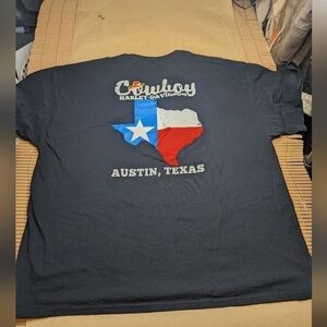 Gildan men's Cowboy Harley Davidson Austin Texas black cotton T-shirt. Sz XXXLar